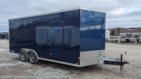 2024 Legend 8.5 x 18 + 2&#39; V Thunder V-Nose Cargo Trailer w/ Ramp 

**OPTIONS ADDED:**
**6&quot; Additional Height (84&quot; Inside, 79&quot; Door)**
**5200# 6 Bolt Torsion Axles**
**Deluxe Package w/ Aluminum Wheels &amp; Stainless Steel Bars**
**22575R15 Black Aluminum** 
**24x115 Polished ATP Stone Guard**

## $15,150!!! IS CASH, CHECK OR FINANCING PRICE!!!


GVW: 9990#
Unladen: 2270#
Payload: 7720#

8.5X20TV - **ROYAL BLUE**
HEIGHT: 6&quot; ADDITIONAL: 84&quot; INTERIOR HEIGHT 
TANDEM AXLE 5200# 6-BOLT TORSION BRAKE 95/80 #230 
DELUXE PACKAGE: ALUMINUM WHEELS &amp; STAINLESS STEEL BARS 
TIRES &amp; WHEELS: (4) RADIAL BLACK ALUMINUM 15&quot; 6-BOLT ST225/75R15 -DLX PKG 
FENDERS: 1&quot; X 72&quot; ATP FENDER FLARES 
MAIN FRAME: 6&quot; TUBE 
FLOOR CROSS MEMBERS: 16&quot; OC FLOOR 
WALL STUDS: 16&quot; OC WALLS 
ROOF BOWS: 16&quot; OC ROOF 
ROOF: 102&quot; 
SAFETY CHAIN: 1/4&quot; X 36&quot; (12,600 LBS) 
HITCH: 2 5/16&quot; COUPLER 
TONGUE: STANDARD TONGUE 
TONGUE JACK: 2000# WITH JACK FOOT 
TRAILER CONNECTOR: 7-WAY ROUND 8&#39; 
SKIN THICKNESS: .030 ALUM 
EXTERIOR SCREWS: ZINC EXTERIOR SCREWS 
SINGLE COLOR ROYAL BLUE 
NOSE: STANDARD STYLE NOSE 
NOSE AND CORNERS: COLOR MATCH NOSE &amp; CORNERS 
STRIPE OPTION: SINGLE COLOR W/ NO ACCENT STRIPE 
STONE GUARD: 24&quot; X 115&quot; POLISHED ATP 
REAR DOOR: RAMP 
SIDE DOOR : RADIUS 36X68 CURBSIDE/ BLACK FRAME 
SIDE DOOR HOLD BACK: (1) 6&quot; PLASTIC HOLD BACK 
DOOR HARDWARE: S/S RAMP DOOR HARDWARE -DLX PKG 
FLOOR COVERING: 3/4&quot; ENGINEERED WOOD 
REAR DOOR COVERING: 3/4&quot; ENGINEERED WOOD 
INTERIOR WALLS: 3/8&quot; ENGINEERED WOOD 
INTERIOR TRIM: ATP INTERIOR TRIM 
SPRING COVERS: NO SPRING COVER 
SIDE VENTS: (1 PAIR) PLASTIC FORCED AIR SIDE VENTS 
DOME LIGHTS: (1) EURO STYLE DOME LIGHT 
CLEARANCE LIGHTS: STANDARD LED CLEARANCE LIGHTS 
TAIL LIGHTS: (1 PAIR) LED TAIL LIGHTS (STANDARD) 
12V ELECTRICAL: EXTERIOR MOUNTED 12V JUNCTION BOX 
EXTERIOR MARKING: STANDARD DECALS 

&lt;br&gt;
Overall Length: 288&quot;
Overeall Width: 102&quot;
Interior Box Length + V: 18+2
Interior Box Width: 98&quot;
Width Between Fenders: 83&quot;
Rear Door Type: Ramp Door
Rear Door Width: 90&quot;
Cross Member Size&quot; 2x3 Tube 
Cross Member Spacing: 16&quot; OC
Frame: 2x6 Tube
Roof Bow Size: 1x2 Radius Tube
Roof Bow Spacing: 16&quot; OC
Roof Profile: Flat Top
Roof Type: One Piece All Aluminum
Wall Stud Size: 1x1.5 Tube
WallS Stud Spacing: 16&quot; OC
Side Door: 36&quot; Curbside RV w/ Flush Lock &amp; Plastic Holdback

&lt;br&gt;
**WE ARE YOUR ONE STOP SHOP FOR ALL PENNDOT PAPERWORK, FINANCING &amp; INSPECTIONS WHEN YOU PURCHASE A TRAILER HERE AT SMOUSE&#39;S.**

\*\* FINANCING AVAILABLE FOR THOSE WHO QUALIFY
\*\* FULL SERVICE CENTER TO INCLUDE INSPECTION,REPAIRS &amp; MODIFICATIONS
\*\* WE STOCK TRAILER PARTS AND ACCESSORIES
\*\* NEED A BRAKE CONTROL? WE INSTALL YOUR BREAK CONTROL WHILE WE ARE DOING YOUR PAPERWORK (IF TRUCK IS PREWIRED) ON YOUR NEW TRAILER.
\*\* WE ARE A MEMBER OF COSTARS

\_ **WE ACCEPT CASH-CHECK, VISA &amp; MASTERCARD** \_

\*Price, if shown, does not include government &amp; PENNDOT fees, taxes, dealer document preparation charges or any finance charges (if applicable). FOB Mt Pleasant, Pa
Final actual sales price will vary depending on options or accessories selected.
NOTE: Models with a price of &quot;Request a Quote&quot; are always included in a $0 search, regardless of actual value