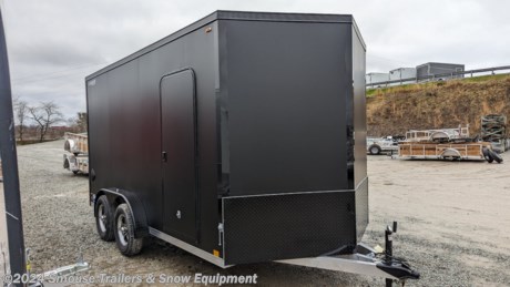 2024 Legend 7.5 x 14 + 2&#39; V Thunder V-Nose Cargo Trailer w/ Ramp 

**OPTIONS ADDED:**
**6&quot; ADDITIONAL HEIGHT (84&quot; Inside, 82&quot; Door)**
**Blackout Package**
**20575R15 Black Aluminum Wheels**
**24&quot; No Show Beavertail**
**Black ATP Stone Guard**

## $10,925!!! IS CASH, CHECK OR FINANCING PRICE!!!


GVW: 7000#
Unladen: 1865#
Payload: 5135#

&lt;br&gt;
&lt;br&gt;
7.5X16TV - MATTE BLACK

HEIGHT: 6&quot; ADDITIONAL: 84&quot; INTERIOR HEIGHT 
TANDEM AXLE: 3500# 5-BOLT TORSION BRAKE 95.5/82 #234 
BLACKOUT PACKAGE STANDARD:
TIRES &amp; WHEELS, FENDERS, STONE GUARD, UPPER 3&quot; TRIM
DELUXE PACKAGE ALUMINUM WHEELS &amp; STAINLESS STEEL BARS
TIRES/WHEELS: RADIAL BLACK ALUMINUM 15&quot; 5 Bolt 205/75R15 - DLX PKG 
FENDERS: 7&quot; X 68&quot; (4) ATP RADIAL FENDER BLACK WITH BLACK OUT PACAKGE
MAIN FRAME: 4&quot; TUBE
BEAVERTAIL: 24&quot; NO-SHOW 
FLOOR CROSS MEMBERS: 24&quot; OC FLOOR
WALL STUDS: 24&quot; OC WALLS 
ROOF BOWS: 24&quot; OC ROOF 
SAFETY 88&quot; CHAIN: 1/4&quot; X 36&quot; (12,600 LBS)
HITCH: 2 5/16&quot; COUPLER
TONGUE: STANDARD TONGUE
TONGUE JACK: 2000# WITH JACK FOOT
TRAILER CONNECTOR: 7-WAY ROUND 8&#39; 
SKIN THICKNESS: .030 
EXTERIOR SCREWS: ZINC ALUM EXTERIOR SCREWS
SINGLE COLOR: MATTE BLACK
NOSE: STANDARD STYLE NOSE 
NOSE AND CORNERS: BLACK NOSE &amp; CORNERS (BLACK UPPER 3&quot; TRIM)
STRIPE OPTION: SINGLE COLOR W/ NO ACCENT STRIPE STONE GUARD 24&quot; X 107&#39;&#39; BLACK ATP WITH BLACK OUT PKG REAR DOOR: RAMP 
SIDE DOOR : RADIUS 30X68 CURBSIDE / BLACK FRAME 
SIDE DOOR HOLD BACK: 6&quot; PLASTIC
DOOR HARDWARE BACK - DLX PKG FLOOR COVERING: 3/4&quot; ENGINEERED WOOD 
REAR DOOR COVERING: 3/4&quot; ENGINEERED WOOD INTERIOR WALLS: 3/8&quot; ENGINEERED WOOD
INTERIOR TRIM: ATP INTERIOR TRIM
SPRING COVERS: NO SPRING 
SIDE VENTS: (1 PAIR) PLASTIC COVER FORCED AIR SIDE VENTS DOME LIGHTS: (1) EURO STYLE DOME LIGHT 
CLEARANCE LIGHTS: STANDARD LED CLEARANCE LIGHTS 
TAIL LIGHTS: (1 PAIR) LED TAIL LIGHTS (STANDARD) 
EXTERIOR MARKING: STANDARD DECALS

&lt;br&gt;
Overall Length: 216&quot;
Overall Width: 102&quot;
Interior Box Length + V: 14+2
Interior Box Width: 85&quot;
Rear Door Type: Ramp Door
Rear Door Width: 80&quot;
Cross Member Size&quot; 2x3 Tube 
Cross Member Spacing: 24&quot; OC
Frame: 3? x 4? Perimeter Tube, 2? x 4? Interior Tube
Roof Bow Size: 1x1.5 Radius Tube
Roof Bow Spacing: 24&quot; OC
Roof Profile: Flat Top
Roof Type: One Piece All Aluminum
Wall Stud Size: 1x1.5 Tube
Wall Stud Spacing: 24&quot; OC
Side Door: 30&quot; Curbside RV w/ Flush Lock

&lt;br&gt;
&lt;br&gt;
&lt;br&gt;
**WE ARE YOUR ONE STOP SHOP FOR ALL PENNDOT PAPERWORK, FINANCING &amp; INSPECTIONS WHEN YOU PURCHASE A TRAILER HERE AT SMOUSE&#39;S.**

\*\* FINANCING AVAILABLE FOR THOSE WHO QUALIFY
\*\* FULL SERVICE CENTER TO INCLUDE INSPECTION,REPAIRS &amp; MODIFICATIONS
\*\* WE STOCK TRAILER PARTS AND ACCESSORIES
\*\* NEED A BRAKE CONTROL? WE INSTALL YOUR BREAK CONTROL WHILE WE ARE DOING YOUR PAPERWORK (IF TRUCK IS PREWIRED) ON YOUR NEW TRAILER.
\*\* WE ARE A MEMBER OF COSTARS

\_ **WE ACCEPT CASH-CHECK, VISA &amp; MASTERCARD** \_

\*Price, if shown, does not include government &amp; PENNDOT fees, taxes, dealer document preparation charges or any finance charges (if applicable). FOB Mt Pleasant, Pa
Final actual sales price will vary depending on options or accessories selected.
NOTE: Models with a price of &quot;Request a Quote&quot; are always included in a $0 search, regardless of actual value