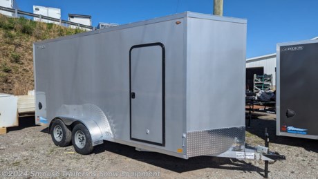 NEW 2025 Legend 7x16 + 2&#39; V-Nose Aluminum Cargo Trailer w/ Ramp Door

**OPTIONS ADDED:**
**6&quot; Additional Height (84&quot; Inside, 82&quot; Door)**

## $9450!!! IS CASH, CHECK OR FINANCING PRICE!!!

**7X18TV**
HEIGHT: 6&quot; ADDITIONAL: 84&quot; INTERIOR HEIGHT
TANDEM AXLE: 3500# 5-BOLT TORSION BRAKE 95.5/82 #234 SPREAD AXLE: NO SPREAD AXLE
DELUXE PACKAGE: NO DELUXE PACKAGE
TIRES &amp; WHEELS: (4) RADIAL STEEL SILVER 14&quot; 5-BOLT ST205/75R14 FENDERS: 10&quot; X 68&quot; ATP FENDER
MAIN FRAME: 4&quot; TUBE
FLOOR CROSS MEMBERS: 24&quot; OC FLOOR
WALL STUDS: 24&quot; OC WALLS
ROOF BOWS: 24&quot; OC ROOF
ROOF: 82&quot;
SAFETY CHAIN: 1/4&quot; X 36&quot; (12,600 LBS)
HITCH: 2 5/16&quot; COUPLER
TONGUE: STANDARD TONGUE
TONGUE JACK: 2000# WITH JACK DROP LEG FOOT
TRAILER CONNECTOR: 7-WAY ROUND 8&#39;
SKIN THICKNESS: .030 ALUM
EXTERIOR SCREWS: ZINC EXTERIOR SCREWS
SINGLE COLOR: SILVERFROST
NOSE: STANDARD STYLE NOSE
NOSE AND CORNERS: COLOR MATCH NOSE &amp; CORNERS
STRIPE OPTION: SINGLE COLOR W/ NO ACCENT STRIPE
STONE GUARD: 16&quot; X 97&quot; POLISHED ATP
REAR DOOR: RAMP
SKIRTING
SIDE DOOR : RADIUS 30X68 CURBSIDE / BLACK FRAME
SIDE DOOR HOLD BACK: (1) 6&quot; PLASTIC HOLD BACK
DOOR HARDWARE: ZINC RAMP DOOR HARDWARE
FLOOR COVERING: 3/4&quot; ENGINEERED WOOD
REAR DOOR COVERING: 3/4&quot; ENGINEERED WOOD
INTERIOR WALLS: 3/8&quot; ENGINEERED WOOD
INTERIOR TRIM: ATP INTERIOR TRIM
CEILING: NO BUTLER WHITE VINYL CEILING
SPRING COVERS: NO SPRING COVER
SIDE VENTS: (1 PAIR) PLASTIC FORCED AIR SIDE VENTS
DOME LIGHTS: (1) EURO STYLE DOME LIGHT
CLEARANCE LIGHTS: STANDARD LED CLEARANCE LIGHTS
TAIL LIGHTS: (1 PAIR) LED TAIL LIGHTS (STANDARD)
110V PACKAGE: NO SERVICE CHOSEN
EXTERIOR MARKING: STANDARD DECALS

&lt;br&gt;
Standard Features:
Overall Length: 2406&quot;
Overall Width: 102&quot;
Overall Height: 97&quot;
Interior Box Length + V: 16 + 2
Interior Box Width: 79&quot;
Rear Door Width: 74&quot;
Floor Crossmembers: 2x3 Tubing, 24&quot; OC - 3/4&quot; Engineered Wood
Frame: 2x4 Perimeter Tubing
Roof: 1x1.5 Radius Tube, 24&quot; OC
Roof Profile: Flat Top
Roof Type: Aluminum
Walls: 1x1.5 Tube, 24&quot; OC - 3/8&quot; Engineered Wood
Exterior: Bonded, .030 Screwless

&lt;br&gt;
&lt;br&gt;
**WE ARE YOUR ONE STOP SHOP FOR ALL PENNDOT PAPERWORK, FINANCING &amp; INSPECTIONS WHEN YOU PURCHASE A TRAILER HERE AT SMOUSE&#39;S.**

\*\* FINANCING AVAILABLE FOR THOSE WHO QUALIFY
\*\* FULL SERVICE CENTER TO INCLUDE INSPECTION,REPAIRS &amp; MODIFICATIONS
\*\* WE STOCK TRAILER PARTS AND ACCESSORIES
\*\* NEED A BRAKE CONTROL? WE INSTALL YOUR BREAK CONTROL WHILE WE ARE DOING YOUR PAPERWORK (IF TRUCK IS PREWIRED) ON YOUR NEW TRAILER.
\*\* WE ARE A MEMBER OF COSTARS

**\_ WE ACCEPT CASH-CHECK, VISA &amp; MASTERCARD \_**

\*Price, if shown, does not include government &amp; PENNDOT fees, taxes, dealer document preparation charges or any finance charges (if applicable). FOB Mt Pleasant, Pa

Final actual sales price will vary depending on options or accessories selected.
NOTE: Models with a price of &quot;Request a Quote&quot; are always included in a $0 search, regardless of actual value