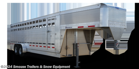 NEW 2023 EBY Maverick &quot;Freedom&quot; 20&#39; Gooseneck Aluminum Stock Trailer 

**CASH OR CHECK PRICE $27,599**

GVWR:14,000#
UNLADEN: 3455#
PAYLOAD: 10,545#

20 L x 6&#39;11&quot; W x 6&#39; 6&quot; H
Centergate w/ Slider
Slat Pattern B- Upper Air Spaces
Aluminum Wheels  and Steel Spare (235/85R16 LRE)
Low-step rear door
Fully framed and full-height side door
Cast aluminum front and rear corner posts
Multi-function fender lights
Heavy-duty 12&#39; extruded aluminum bottom rail
Aluminum diamond plate floor
7K Dexter torsion ride axles
Outside Width 6&#39;11&quot;

GVWR 14,000 lbs
Axles (2) 7,000# Rubber ride (grease packed bearings); 102&quot; wide
Wheels 16&quot; &#215; 6&quot; Heavy-duty steel, 8-lug
Tires (4) ST235/85R16 steel belted radials, load range E
12&quot; &#215; 2&quot; Electric on both axles
080 aluminum smooth sheet sides and front 2/16&quot; Ball coupler (20,000# ball rating) with steel hitch post 
section and aluminum front gusset, adjustable height
Side Wall Extruded aluminum slats welded to 1&quot; &#215; 3&quot; aluminum tubes, 
spaced no more than 18&quot; on center.
6&quot; openings are notched for optional closures.
Floor .115 6061 T-6 aluminum diamond plate with (4) 1&quot; high ridges, 
ridged longitudinally on 19&quot; centers
33&quot; Wide, curb side escape door
Rear Door Full-swing with (3) 4&quot; extruded aluminum offset hinges for 
extended swing radius; 
32&quot; sliding door on roadside
Roof Sheet One-piece .040 aluminum
Partition Center divider with outside release slam latch
LED inside and out; 12-volt D.O.T.


 WE ARE YOUR ONE STOP SHOP FOR ALL PENNDOT PAPERWORK, FINANCING &amp; INSPECTIONS WHEN YOU PURCHASE A TRAILER HERE AT SMOUSE&#39;S.



** FINANCING AVAILABLE FOR THOSE WHO QUALIFY

** FULL SERVICE CENTER TO INCLUDE INSPECTION,REPAIRS &amp; MODIFICATIONS

** WE STOCK TRAILER PARTS AND ACCESSORIES

** NEED A BRAKE CONTROL? WE INSTALL YOUR BREAK CONTROL WHILE WE ARE DOING YOUR PAPERWORK (IF TRUCK IS PREWIRED) ON YOUR NEW TRAILER.

** WE ARE A MEMBER OF COSTARS

WE ACCEPT CASH-CHECK, VISA &amp; MASTERCARD _