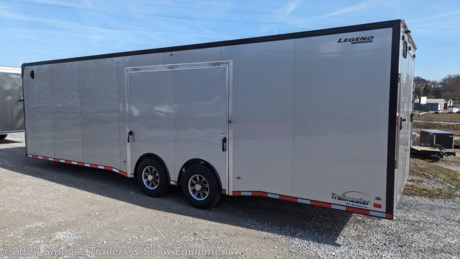 NEW 2024 Legend 8.5 x 28 HD Trail Master Race Car Hauler w/ Ramp Door (14K GVW)

**OPTIONS ADDED:**
**6&quot; Additional Height (84&quot; Inside, 82&quot; Door)**
**BLACKOUT PACKAGE**
**SELF-MATING DELUXE FLIP-UP ESCAPE DOOR w/ REMOVABLE FENDER BOX**
**7000# Torsion Axles**
**23580R16 Black Aluminum Wheels**
**Tapered Skirting w/ 3&quot; Trim**

## $21,699!!! IS CASH, CHECK OR FINANCING PRICE!!!

&lt;strong&gt;8.5x28TMR&lt;/strong&gt; 

GVW: 14000#
Unladen: 4110#
Payload: 9890#

&lt;br&gt;
**SPECS**
HEIGHT: 6&quot; ADDITIONAL: 84&quot; INTERIOR HEIGHT
MAIN FRAME: 6&quot; TUBE
BEAVERTAIL: 48&quot; NO-SHOW
TONGUE: STANDARD TONGUE
FLOOR CROSS MEMBERS: 16&quot; OC FLOOR
WALL STUDS: 16&quot; OC WALLS
ROOF BOWS: 16&quot; OC ROOF
SAFETY CHAIN: 3/8&quot; X 35&quot; (16,200 LBS)
TANDEM AXLE: 7000# 8-BOLT TORSION BRAKE 95/80 #912
SPREAD AXLE: TANDEM SPREAD AXLE
HITCH: 2 5/16&quot; COUPLER
TRAILER CONNECTOR: 7-WAY ROUND 8&#39;
TIRES &amp; WHEELS: (4) RADIAL BLACK ALUMINUM 16&quot; 8-BOLT ST235/80R16 TONGUE JACK: 2000# WITH JACK FOOT
REAR DOOR: RAMP
SIDE DOOR : RADIUS 36X74 CURBSIDE / BLACK FRAME
SIDE DOOR HOLD BACK: (1) 4&quot; ALUMINUM HOLD BACK
DOOR HARDWARE: S/S RAMP DOOR HARDWARE LOCKABLE BLACK
ALL-WEATHER HASPS
DOOR HARDWARE: (1) LEGEND LIGHTED GRAB HANDLE
ESCAPE DOOR: SELF-MATING DLX FLIP-UP ESCAPE DOOR W/REMOVABLE FENDER BOX
SKID PADS: SKID PADS AT REAR CORNERS
FLOOR COVERING: 3/4&quot; ENGINEERED WOOD
REAR DOOR COVERING: 3/4&quot; ENGINEERED WOOD
RAMP FLAP: REAR STANDARD
INTERIOR WALLS: 3/8&quot; ENGINEERED WOOD
INTERIOR TRIM: ATP INTERIOR TRIM
BLACK OUT PACKAGE: STANDARD
CAST CORNERS: (2) BLACK CAST CORNERS WITH BLACK OUT PKG STRIPE OPTION: SINGLE COLOR W/ NO ACCENT STRIPE
SKIN THICKNESS: .030 ALUM
SINGLE COLOR: SILVERFROST
FENDERS: 3&quot; X 39&quot; ATP TANDEM SPREAD AXLE FENDER BLACK WITH BLACK OUT
STONE GUARD: 24&#39; X 111&quot; BLACK ATP WITH BLACK OUT PKG
SKIRTING: TAPERED SKIRTING WITH 3&quot; TRIM (BLACK)
SIDE VENTS: (1 PAIR) PLASTIC FORCED AIR SIDE VENTS
DOME LIGHTS: (2) RECTANGULAR LED DOME LIGHTS W/12V SWITCH
12V ELECTRICAL: EXTERIOR MOUNTED 12V JUNCTION BOX
110V PACKAGE: NO SERVICE CHOSEN
ROOF: 102&quot;
5000# D-RINGS: (4) 5000# D-RINGS INSTALLED
CABINET LIGHTING
EXTERIOR MARKING: STANDARD DECALS + DOT TAPE

**MEASUREMENTS**
Overall Length: 386.5&quot;
Overall Width: 102&quot;
Overall Height: 102&quot;
Interior Box Length: 28&#39;
Interior Box Width: 97&quot;
Interior Height: 84&quot;
Width Between Fenders: 82&quot;
Ramp Rear Door (82&quot; High x 89&quot; Wide)
Axle Size: 7000# Torsion
Brakes: Electric, Both Axles
Tire Size: 23580R16 - 8 Bolt
Wheels: Black Aluminum
Crossmember Size: 2x3 Tube, 16&quot; OC
Frame: 2x6 Tube, 16&quot; OC
Roof: 1x2 Radius Tube, 16&quot; OC
Roof: FLAT, One Piece Aluminum
Wall Stud Size: 1 x 1.5 Tube, 16&quot; OC
Exterior Skin: Bonded, Screwless, .030 Aluminum

&lt;br&gt;
**Description**
The Trailmaster Race Series (TMR) 8.5&#39; Wide is the ultimate show-stopping, all-aluminum trailer to haul and protect your favorite automobile. The 89? wide self-mating rear ramp door opening provides superior strength while still affording ample space for loading wide cargo.
Catering to a wide range of budgets, the TMR is purpose-built to be highly modular with plenty of available options to make yours truly unique. Popular upgrade options include Legend Deluxe Flip-Up escape door with removable wheel wells, rear spoiler, drop skirting, cabinetry, and alternative floor finishes such as rubber coin flooring or extruded aluminum.

**COMMON USES**
**Auto Hauling, General Cargo, ATV/UTV, Powersports, Construction**

**MANUFACTURERS LIMITED WARRANTY**
**Structural: Limited Lifetime**
**Aluminum Roof: 25 years**

&lt;br&gt;
&lt;br&gt;
&lt;br&gt;
**WE ARE YOUR ONE STOP SHOP FOR ALL PENNDOT PAPERWORK, FINANCING &amp; INSPECTIONS WHEN YOU PURCHASE A TRAILER HERE AT SMOUSE&#39;S.**

\*\* FINANCING AVAILABLE FOR THOSE WHO QUALIFY
\*\* FULL SERVICE CENTER TO INCLUDE INSPECTION,REPAIRS &amp; MODIFICATIONS
\*\* WE STOCK TRAILER PARTS AND ACCESSORIES
\*\* NEED A BRAKE CONTROL? WE INSTALL YOUR BREAK CONTROL WHILE WE ARE DOING YOUR PAPERWORK (IF TRUCK IS PREWIRED) ON YOUR NEW TRAILER.
\*\* WE ARE A MEMBER OF COSTARS

\_ **WE ACCEPT CASH-CHECK, VISA &amp; MASTERCARD** \_

\*Price, if shown, does not include government &amp; PENNDOT fees, taxes, dealer document preparation charges or any finance charges (if applicable). FOB Mt Pleasant, Pa
Final actual sales price will vary depending on options or accessories selected.
NOTE: Models with a price of &quot;Request a Quote&quot; are always included in a $0 search, regardless of actual value