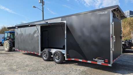 NEW 2024 Legend 8.5 x 28 HD Trail Master Race Car Hauler w/ Ramp Door (14K GVW)

**OPTIONS ADDED:**
**Two Tone: Matte Black Rear / Charcoal Front**
**6&quot; Additional Height (84&quot; Inside, 82&quot; Door)**
**BLACKOUT PACKAGE**
**SELF-MATING DELUXE FLIP-UP ESCAPE DOOR w/ REMOVABLE FENDER BOX**
**7000# Torsion Axles**
**23580R16 Black Aluminum Wheels**
**Tapered Skirting w/ 3&quot; Trim**
**Finished Interior**
**30 AMP Electric Package**
**Rear Spoiler w/ Loading Lights**
**Upper &amp; Lower Cabinets**

## $29,599!!! IS CASH, CHECK OR FINANCING PRICE!!!

&lt;strong&gt;8.5x28TMR&lt;/strong&gt;

GVW: 14000#
Unladen: 4110#
Payload: 9890#

HEIGHT: 6&quot; ADDITIONAL: 84&quot; INTERIOR HEIGHT
MAIN FRAME: 6&quot; TUBE
BEAVERTAIL: 48&quot; NO-SHOW
TONGUE: STANDARD TONGUE
FLOOR CROSS MEMBERS: 16&quot; OC FLOOR
WALL STUDS: 16&quot; OC WALLS
ROOF BOWS: 16&quot; OC ROOF
SAFETY CHAIN: 3/8&quot; X 35&quot; (16,200 LBS)
TANDEM AXLE: 7000# 8-BOLT TORSION BRAKE 95/80 #912
SPREAD AXLE: TANDEM SPREAD AXLE
HITCH: 2 5/16&quot; COUPLER
TRAILER CONNECTOR: 7-WAY ROUND 8&#39;
TIRES &amp; WHEELS: (4) RADIAL BLACK ALUMINUM 16&quot; 8-BOLT ST235/80R16 TONGUE JACK: 2000# WITH JACK DROP LEG FOOT
REAR DOOR: RAMP
SIDE DOOR : RADIUS 36X74 CURBSIDE / BLACK FRAME
SIDE DOOR HOLD BACK: (1) 4&quot; ALUMINUM HOLD BACK
DOOR HARDWARE: S/S RAMP DOOR HARDWARE LOCKABLE BLACK
ALL-WEATHER HASPS
DOOR HARDWARE: (1) LEGEND LIGHTED GRAB HANDLE
ESCAPE DOOR: SELF-MATING DLX FLIP-UP ESCAPE DOOR W/REMOVABLE FENDER BOX
SKID PADS: SKID PADS AT REAR CORNERS
FLOOR COVERING: 3/4&quot; SUPERSTRATUM
REAR DOOR COVERING: 3/4&quot; SUPERSTRATUM
RAMP FLAP: REAR STANDARD SUPERSTRATUM
INTERIOR WALLS: 3/8&quot; WOOD W/ WHITE VINYL
INTERIOR TRIM: ATP INTERIOR TRIM
CEILING: BUTLER WHITE VINYL CEILING
BLACK OUT PACKAGE: STANDARD

* -TIRES &amp; WHEELS
* -FENDERS
* -STONE GUARD STRIPE OPTION
* -UPPER 3&quot; TRIM
* -CAST CORNERS

S-LOCK: BLACK CORNERS &amp; TOP FRONT WALL WITH BLACK OUT PKG CAST CORNERS: (2) BLACK CAST CORNERS WITH BLACK OUT PKG
STRIPE OPTION: TWO-TONE W/ NO ACCENT STRIPE
SKIN THICKNESS: .030 ALUM
FRONT COLOR: CHARCOAL
REAR COLOR: MATTE BLACK
COVE: WHITE
FENDERS: 3&quot; X 39&quot; ATP TANDEM SPREAD AXLE FENDER BLACK WITH BLACK OUT
STONE GUARD: 24&quot; X 111&quot; POLISHED ATP
SKIRTING: TAPERED SKIRTING WITH 3&quot; TRIM (BLACK) SIDE VENTS: (1 PAIR) SALEM VENTS 2-WAY
DOME LIGHTS:

* -(4) 8&quot; LED DOME LIGHTS W/12V SWITCH
* -(2) DOME LIGHTS CURBSIDE TOP WALL SPACED EVENLY
* -(2) DOME LIGHTS UNDER UPPER CABINET FOR WORKSPACE LIGHTING. SWITCH BY MAN DOOR

12V ELECTRICAL: EXTERIOR MOUNTED 12V JUNCTION BOX
110V PACKAGE: 30 AMP SILVER (MARINE TWIST LOCK &amp; 25&#39; EXTENSION CORD)

* -30 AMP BREAKER BOX - IN LOWER CABINET.
* -MARINE TWIST LOCK INLET - FRONT STONEGAURD CLOSE TO ROADSIDE.
* -25&#39; EXTENSION CORD
* -FRAME &amp; PRE-WIRE FOR A/C
* -(2) 48&quot; LED INTERIOR LIGHTS &amp; (1) WALL SWITCH - (2) RUNNIG FRONT TO BACK CENTERED AND SPACED EVENLY IN CEILING. SWITCH AT MAN DOOR.
* -(2) INTERIOR OUTLETS - ONE OUTLET FRONT WALL ABOVE LOWER CABINET 20&quot; FROM CURBSIDE WALL AND 10&quot; UP FROM LOWER CABINET. (1) OUTLET ROADSIDE REAR 48&quot; FROM REAR RAMP AND 20&quot; FFF.

ROOF: REAR SPOILER W/ TWO 9&quot; LED LOADING LIGHTS W/12V SWITCH 5000#
D-RINGS: (4) 5000# D-RINGS INSTALLED (CAR LAYOUT)
BASE CABINET: (1) 96&quot;W X 39&quot;H X 23&quot;D - BLACK (4 DOORS)
OVERHEAD CABINET: (1) 96&quot;W X 18&quot;H X 15&quot;D - BLACK (4 DOORS)
CABINET LIGHTING
EXTERIOR MARKING: STANDARD DECALS + DOT TAPE

&lt;br&gt;
**MEASUREMENTS**
Overall Length: 386.5&quot;
Overall Width: 102&quot;
Overall Height: 102&quot;
Interior Box Length: 28&#39;
Interior Box Width: 97&quot;
Interior Height: 84&quot;
Width Between Fenders: 82&quot;
Ramp Rear Door (82&quot; High x 89&quot; Wide)
Axle Size: 7000# Torsion
Brakes: Electric, Both Axles
Tire Size: 23580R16 - 8 Bolt
Wheels: Black Aluminum
Crossmember Size: 2x3 Tube, 16&quot; OC
Frame: 2x6 Tube, 16&quot; OC
Roof: 1x2 Radius Tube, 16&quot; OC
Roof: FLAT, One Piece Aluminum
Wall Stud Size: 1 x 1.5 Tube, 16&quot; OC
Exterior Skin: Bonded, Screwless, .030 Aluminum

&lt;br&gt;
**Description**
The Trailmaster Race Series (TMR) 8.5&#39; Wide is the ultimate show-stopping, all-aluminum trailer to haul and protect your favorite automobile. The 89? wide self-mating rear ramp door opening provides superior strength while still affording ample space for loading wide cargo.
Catering to a wide range of budgets, the TMR is purpose-built to be highly modular with plenty of available options to make yours truly unique. Popular upgrade options include Legend Deluxe Flip-Up escape door with removable wheel wells, rear spoiler, drop skirting, cabinetry, and alternative floor finishes such as rubber coin flooring or extruded aluminum.

**COMMON USES**
**Auto Hauling, General Cargo, ATV/UTV, Powersports, Construction**

**MANUFACTURERS LIMITED WARRANTY**
**Structural: Limited Lifetime**
**Aluminum Roof: 25 years**

&lt;br&gt;
&lt;br&gt;
&lt;br&gt;
**WE ARE YOUR ONE STOP SHOP FOR ALL PENNDOT PAPERWORK, FINANCING &amp; INSPECTIONS WHEN YOU PURCHASE A TRAILER HERE AT SMOUSE&#39;S.**

\*\* FINANCING AVAILABLE FOR THOSE WHO QUALIFY
\*\* FULL SERVICE CENTER TO INCLUDE INSPECTION,REPAIRS &amp; MODIFICATIONS
\*\* WE STOCK TRAILER PARTS AND ACCESSORIES
\*\* NEED A BRAKE CONTROL? WE INSTALL YOUR BREAK CONTROL WHILE WE ARE DOING YOUR PAPERWORK (IF TRUCK IS PREWIRED) ON YOUR NEW TRAILER.
\*\* WE ARE A MEMBER OF COSTARS

\_ **WE ACCEPT CASH-CHECK, VISA &amp; MASTERCARD** \_

\*Price, if shown, does not include government &amp; PENNDOT fees, taxes, dealer document preparation charges or any finance charges (if applicable). FOB Mt Pleasant, Pa
Final actual sales price will vary depending on options or accessories selected.
NOTE: Models with a price of &quot;Request a Quote&quot; are always included in a $0 search, regardless of actual value