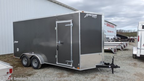 NEW 2024 Homesteader 7x16 Intrepid V-Nose Cargo Trailer w/ Ramp Door - **HS940**

#### 

**OPTIONS ADDED:**
**6&quot; Additional Height (78&quot; Inside, 74&quot; Door)**
**.080 Polycor Exterior - Semi-Screwless**
**Ramp Door Package w/ Extended Wood Flap**
**(4) 1000# Recessed D-Rings**
**Wall Vents**

## $7699!!! IS CASH, CHECK OR FINANCING PRICE!!!

GVW: 7000#
Unladen: 2390#
Payload: 4610#

#### Model: 716IT - 


**SPECS:**
Overall Length: 19&#39;10&quot;
Overall Height: 8&#39;
Overall Width: 102&quot;
Interior Length: 17&#39;6&quot;
Interior Height: 84&quot;
Interior Width: 6&#39;8&quot;
Door Opening Height: 80&quot;
Door Opening Width: 6&#39;2&quot;

**FEATURES:**
Heavy Duty All Steel Boxed Frame Body
Tubular Steel Wall and Roof Structure
Under Coated Frame
Wall and Roof Crossmembers 16&quot; OC
Floor Crossmembers 16&quot; O.C.
2&#39; V- Nose with ATP point
Aluminum Exterior with Baked Enamel Finish
One Piece Aluminum Roof
High Tech Roof Sealant
Heavy Duty Exterior Trim
Automotive Quality Gaskets &amp; Seals
LED Lights
3/4&quot; Exterior Grade Plywood Flooring
3/8&quot; Plywood Interior Wall Liner
32&quot; Side Door
Interior Light
Aluminum Fenders
Modular Style Steel Wheels
Trailer Rated Radial Tires
EZ Lube Axles
Door Holdbacks
Breakaway Kit with Battery, and Charger (Tandem Models)
2000 lb. Top-wind Tongue Jack
Exterior Fasteners 6&quot; O.C.
24&quot; ATP Stoneguard
D.O.T. Compliant Lighting
D.O.T. Compliant Conspicuity Tape
2&quot; Coupler on single axle models
2 5/16&quot; Coupler on Tandem axle models
NATM Certified

**Intrepid Enclosed Trailers**
**The Intrepid is an exciting series is packed full of standard features that are certain to turn heads! Standard features include, but are not limited to: 2&#39; Vee-Nose, 2&#39; Aluminum Treadplate Stoneguard, 32&quot; Side Door, 6&#39;6&quot; high sidewall on 8&#39; wide models, 6&#39; high sidewall on 6&#39; &amp; 7&#39; wide models, 5&#39;6&quot; high sidewall on 5&#39; wide models, Interior Light, 3,500 lb drop EZ Lube axle, Trailer Rated Radial Tires, Aluminum ATP Fenders, 3/4&quot; plywood Exterior grade plywood floor, and 3/8&quot; plywood lined interior walls.**
**This series will fill the needs of many customers. Whether used for small business, motorcycle enthusiast, flea marketers, or a wide array of other needs the Intrepid is ready for any occupation. The styling and features of the Intrepid make it a very desirable trailer for many of today&#39;s trailer users.**

**WE ARE YOUR ONE STOP SHOP FOR ALL PENNDOT PAPERWORK, FINANCING &amp; INSPECTIONS WHEN YOU PURCHASE A TRAILER HERE AT SMOUSE&#39;S.**

\*\* FINANCING AVAILABLE FOR THOSE WHO QUALIFY
\*\* FULL SERVICE CENTER TO INCLUDE INSPECTION,REPAIRS &amp; MODIFICATIONS
\*\* WE STOCK TRAILER PARTS AND ACCESSORIES
\*\* NEED A BRAKE CONTROL? WE INSTALL YOUR BREAK CONTROL WHILE WE ARE DOING YOUR PAPERWORK (IF TRUCK IS PREWIRED) ON YOUR NEW TRAILER.
\*\* WE ARE A MEMBER OF COSTARS

**\_ WE ACCEPT CASH-CHECK, VISA &amp; MASTERCARD \_**

\*Price, if shown, does not include government &amp; PENNDOT fees, taxes, dealer document preparation charges or any finance charges (if applicable). FOB Mt Pleasant, Pa
Final actual sales price will vary depending on options or accessories selected.
NOTE: Models with a price of &quot;Request a Quote&quot; are always included in a $0 search, regardless of actual value