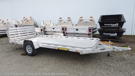 NEW 2024 Aluma 6&#39;6&quot; x 14 Utility Trailer w/ Bi-Fold Gate

## $5150!!! IS CASH, CHECK OR FINANCING PRICE!!!

GVW: 2990#
Unladen: 725#
Payload: 2265#

**SPECS:**

**Model: 7814ST**
**Weight: 725#**
**Bed Size: 77.5&quot; x 172.5&quot;**
**Tires: 14&quot;**

3500# Rubber torsion axle (rated at 2990#) - No brakes - Easy lube hubs
ST205/75R14 LRC radial tires (1760# cap/tire)
Aluminum wheels, 5-4.5 BH
Aluminum fenders
Extruded aluminum floor
Front &amp; side retaining rails
A-Framed aluminum tongue, 48&quot; long with 2&quot; coupler
Stake pockets (3 per side)
Tie down loops (2 per side)
Rear stabilizer legs (1 per side)
Swivel tongue jack, 800# capacity
LED Lighting package, safety chains
Aluminum tailgate - B i-fold - 75.5&quot; x 60&quot; long
Overall width = 101.5&quot;
Overall length = 225&quot;

**WE ARE YOUR ONE STOP SHOP FOR ALL PENNDOT PAPERWORK, FINANCING &amp; INSPECTIONS WHEN YOU PURCHASE A TRAILER HERE AT SMOUSE&#39;S.**

\*\* FINANCING AVAILABLE FOR THOSE WHO QUALIFY
\*\* FULL SERVICE CENTER TO INCLUDE INSPECTION,REPAIRS &amp; MODIFICATIONS
\*\* WE STOCK TRAILER PARTS AND ACCESSORIES
\*\* NEED A BRAKE CONTROL? WE INSTALL YOUR BREAK CONTROL WHILE WE ARE DOING YOUR PAPERWORK (IF TRUCK IS PREWIRED) ON YOUR NEW TRAILER.
\*\* WE ARE A MEMBER OF COSTARS

\_ **WE ACCEPT CASH-CHECK, VISA &amp; MASTERCARD** \_

\*Price, if shown, does not include government &amp; PENNDOT fees, taxes, dealer document preparation charges or any finance charges (if applicable). FOB Mt Pleasant, Pa
Final actual sales price will vary depending on options or accessories selected.
NOTE: Models with a price of &quot;Request a Quote&quot; are always included in a $0 search, regardless of actual value