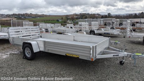 NEW 2024 Aluma 6&#39;9&quot; x 14&#39; SR Utility w/ Side Ramps, Bi-Fold Gate, Rear Solid Sides **\- AL1901**

## $5399!!!! IS CASH, CHECK OR FINANCING PRICE!!!

GVW: 2990#
Unladen: 900#
Payload: 2090#

**MODEL: 8114SR**

**Bed Size: 79.25 x 172&quot;**

**Tires: 14&quot;**

SPECS:
12&quot; Solid front
69&quot;x12&quot; Front side ramps - 12&quot; solid side on balance of trailer
Aluminum bi-fold rear tailgate - 75.5&quot; wide x 59&quot; long
3500# Rubber torsion axle - No brakes - Easy lube hubs (2990 GVWR)
ST205/75R14 LRC Aluminum wheels &amp; tires (1760# cap/tire)
Aluminum fenders
Extruded aluminum floor
A-Framed aluminum tongue, 48&quot; long with 2&quot; coupler
Tie down loops
Swivel tongue jack, 1200# capacity
LED Lighting package, safety chains
Overall width = 101 &quot;
Overall length = 219&quot;

**WE ARE YOUR ONE STOP SHOP FOR ALL PENNDOT PAPERWORK, FINANCING &amp; INSPECTIONS WHEN YOU PURCHASE A TRAILER HERE AT SMOUSE&#39;S.**

\*\* FINANCING AVAILABLE FOR THOSE WHO QUALIFY
\*\* FULL SERVICE CENTER TO INCLUDE INSPECTION,REPAIRS &amp; MODIFICATIONS
\*\* WE STOCK TRAILER PARTS AND ACCESSORIES
\*\* NEED A BRAKE CONTROL? WE INSTALL YOUR BREAK CONTROL WHILE WE ARE DOING YOUR PAPERWORK (IF TRUCK IS PREWIRED) ON YOUR NEW TRAILER.
\*\* WE ARE A MEMBER OF COSTARS

\_ **WE ACCEPT CASH-CHECK, VISA &amp; MASTERCARD** \_

\*Price, if shown, does not include government &amp; PENNDOT fees, taxes, dealer document preparation charges or any finance charges (if applicable). FOB Mt Pleasant, Pa
Final actual sales price will vary depending on options or accessories selected.
NOTE: Models with a price of &quot;Request a Quote&quot; are always included in a $0 search, regardless of actual value