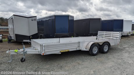 NEW 2024 Aluma 6&#39;9&quot; x 20 SR Utility Trailer w/ Side Ramps &amp; Bi-Fold Gate

## $8350!!! IS CASH, CHECK OR FINANCING PRICE!!!

GVW: 7000#
Unladen: 1675#
Payload: 5325#

**MODEL: 8120TASR**

SPECS:
12&quot; Solid front &amp; 2) 69&quot;x12&quot; ramps - 12&quot; solid side on balance of trailer
Aluminum bi-fold rear tailgate - 75.5&quot; wide x 60&quot; long
3500# Rubber torsion axle (7000# GVWR)
Electric brakes, easy lube hubs
ST205/75R14 LRC Radial tires (1760# cap/tire)
Aluminum wheels
Aluminum removable tear drop fenders
Extruded aluminum floor
A-Framed aluminum tongue, 48&quot; long with 2&quot; coupler
Tie down loops on
Swivel tongue jack, 1200# capacity
Rear stabilizer legs (1 per side)
LED Lighting package, safety chains
Overall width = 101.5&quot;
Overall length 292&quot;

&lt;br&gt;
**WE ARE YOUR ONE STOP SHOP FOR ALL PENNDOT PAPERWORK, FINANCING &amp; INSPECTIONS WHEN YOU PURCHASE A TRAILER HERE AT SMOUSE&#39;S.**

\*\* FINANCING AVAILABLE FOR THOSE WHO QUALIFY
\*\* FULL SERVICE CENTER TO INCLUDE INSPECTION,REPAIRS &amp; MODIFICATIONS
\*\* WE STOCK TRAILER PARTS AND ACCESSORIES
\*\* NEED A BRAKE CONTROL? WE INSTALL YOUR BREAK CONTROL WHILE WE ARE DOING YOUR PAPERWORK (IF TRUCK IS PREWIRED) ON YOUR NEW TRAILER.
\*\* WE ARE A MEMBER OF COSTARS

&lt;br&gt;
\_ **WE ACCEPT CASH-CHECK, VISA &amp; MASTERCARD** \_

&lt;br&gt;
\*Price, if shown, does not include government &amp; PENNDOT fees, taxes, dealer document preparation charges or any finance charges (if applicable). FOB Mt Pleasant, Pa
Final actual sales price will vary depending on options or accessories selected.
NOTE: Models with a price of &quot;Request a Quote&quot; are always included in a $0 search, regardless of actual value