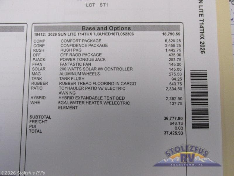 2026 Sun Lite 14THX by Sunset Park RV from Stoltzfus RV's in Adamstown, Pennsylvania
