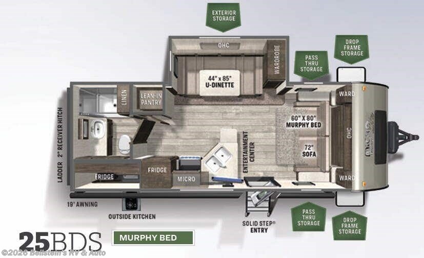 Floorplan of 2021 Forest River Flagstaff Micro Lite 25BDS