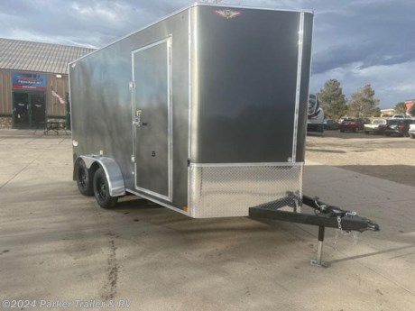 7X14 H&amp;amp;H TANDEM AXLE CARGO TRAILER
MADE IN THE U.S.A.
2-5/16 COUPLER
TUBE STEEL MAIN FRAME AND TONGUE
WEATHER COATED TONGUE AND REAR BULKHEAD.
SAFETY CHAINS
2000 LB RATED JACK
30 INCH V-NOSE
24 INCH ATP ROCK GUARD WITH TRIM
ALUMINUM TEARDROP FENDERS
FULL TUBULAR STEEL WALL UPRIGHTS 24 INCH CENTERS
FORMED CHANNEL STEEL CROSS-MEMBERS ON 16 INCH CENTERS ( 6 WIDE-24 CENTERS).
GALVANIZED ROOF BOWS ON 24 INCH CENTERS
SMOOTH, RIVET-LESS .030 ALUMINUM EXTERIOR WALLS
FLAT TOP ROOF DESIGN WITH A SLIGHT SLOPE FOR PROPER DRAINAGE.
DOT COMPLIANT
LED LIGHTING WITH SLIMLINE DIGITAL LED TAIL LIGHTS.
DIGITAL LED LIGHTS
WIRING ENCLOSED IN CONDUIT SMOOTH RIVETLESS ALUMINUM EXTERIOR WALLS
FULLY UNDERCOATED BODY
SPRING ASSISTED REAR RAMP DOOR OR DOUBLE SWING DOORS
 INCH ENGINEERED WOOD FLOOR
3/8 WOOD INTERIOR WALLS WITH ALUMINUM H-CHANNEL TRANSITIONS
12V INTERIOR WALL MOUNTED DOME LIGHT.
32 INCH SIDE ESCAPE DOOR WITH RV LATCH
CASH, CHECK, OR FINANCED PRICE
FINANCING AVAILABLE FOR THOSE WHO QUALIFY
NOT RESPONSIBLE FOR TYPOGRAPHICAL ERRORS