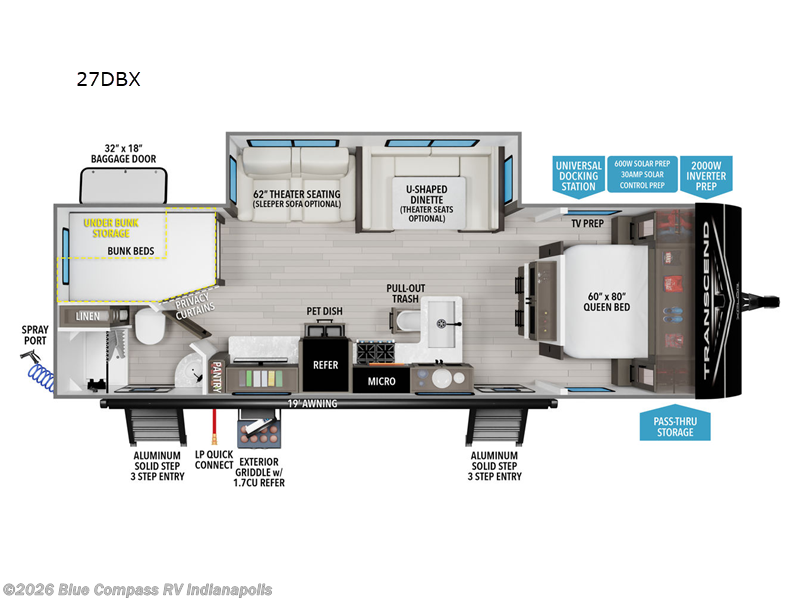 2025 Grand Design Transcend Xplor 27DBX - New Travel Trailer For Sale by Blue Compass RV Indianapolis in Indianapolis, Indiana features Slideout