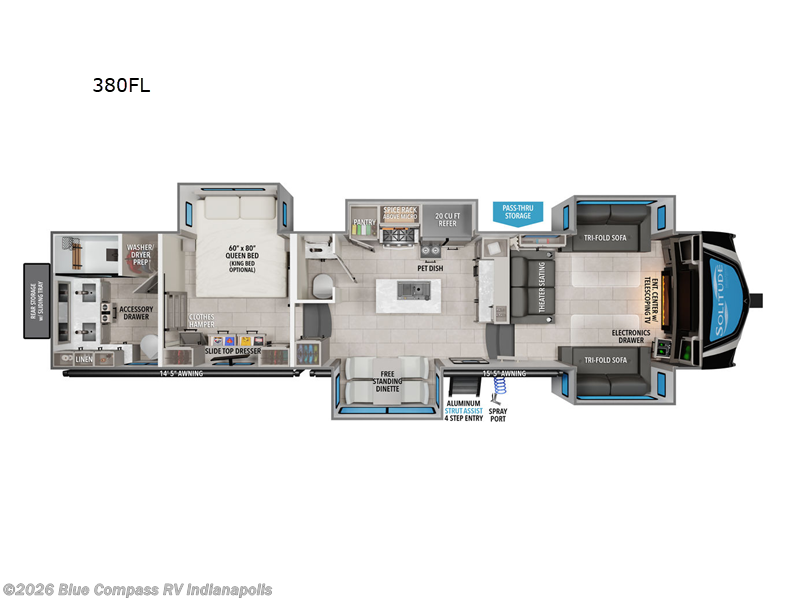 2026 Grand Design Solitude 380FL - New Fifth Wheel For Sale by Blue Compass RV Indianapolis in Indianapolis, Indiana features Slideout