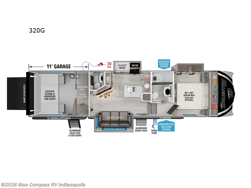 2026 Grand Design Momentum G-Class 320G - New Toy Hauler For Sale by Blue Compass RV Indianapolis in Indianapolis, Indiana features Slideout