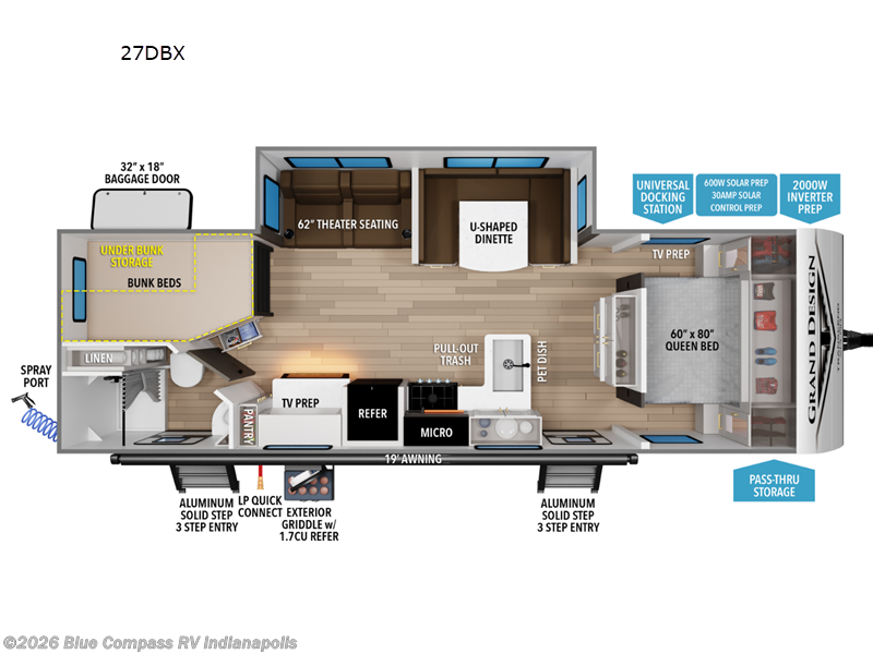 2026 Grand Design Transcend Xplor 27DBX - New Travel Trailer For Sale by Blue Compass RV Indianapolis in Indianapolis, Indiana features Slideout