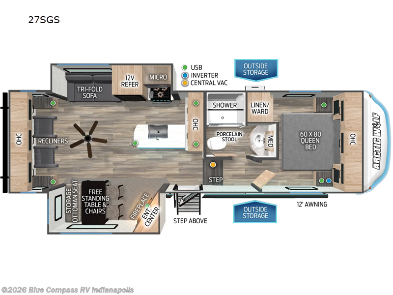 2024 Forest River Cherokee Arctic Wolf 27SGS - Used Fifth Wheel For Sale by Blue Compass RV Indianapolis in Indianapolis, Indiana features Slideout