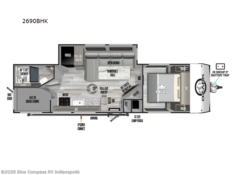 2025 Forest River Ozark 2690BHK - Used Travel Trailer For Sale by Blue Compass RV Indianapolis in Indianapolis, Indiana features Slideout