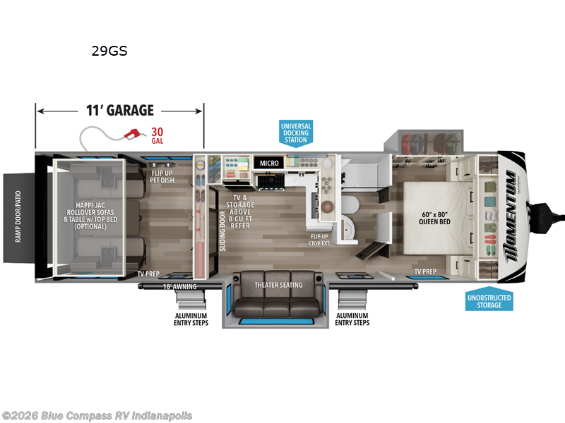 2026 Grand Design Momentum G-Class 29GS - New Toy Hauler For Sale by Blue Compass RV Indianapolis in Indianapolis, Indiana features Slideout