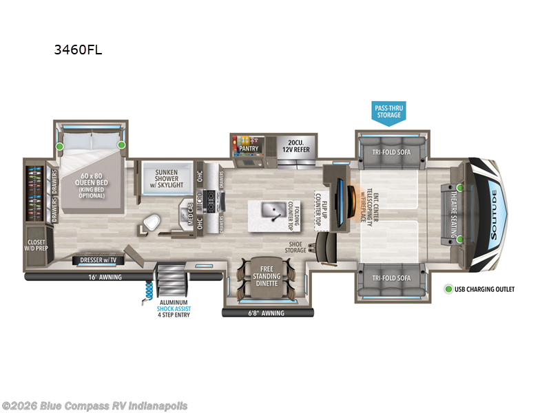 2023 Grand Design Solitude S-Class 3460FL - Used Fifth Wheel For Sale by Blue Compass RV Indianapolis in Indianapolis, Indiana features Slideout