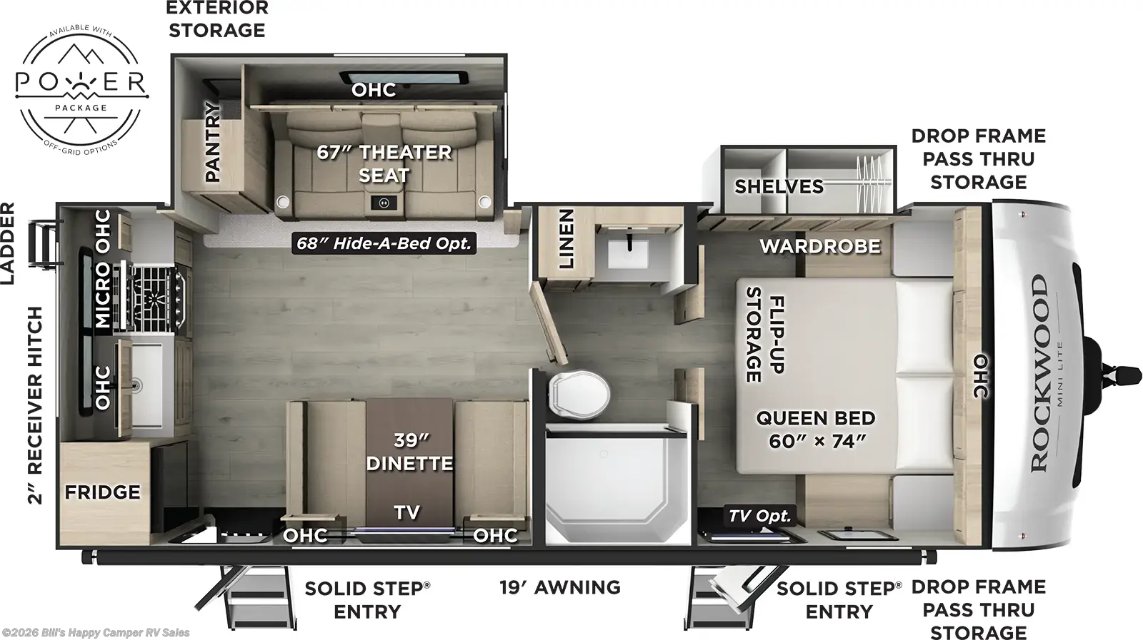 2026 Forest River Rockwood Mini Lite 2515S - New Travel Trailer For Sale by Bill's Happy Camper RV Sales in Mill Hall, Pennsylvania features Stove Top Burner, TV, Slam Latch Baggage Doors, Theater Seating, Roof Vents