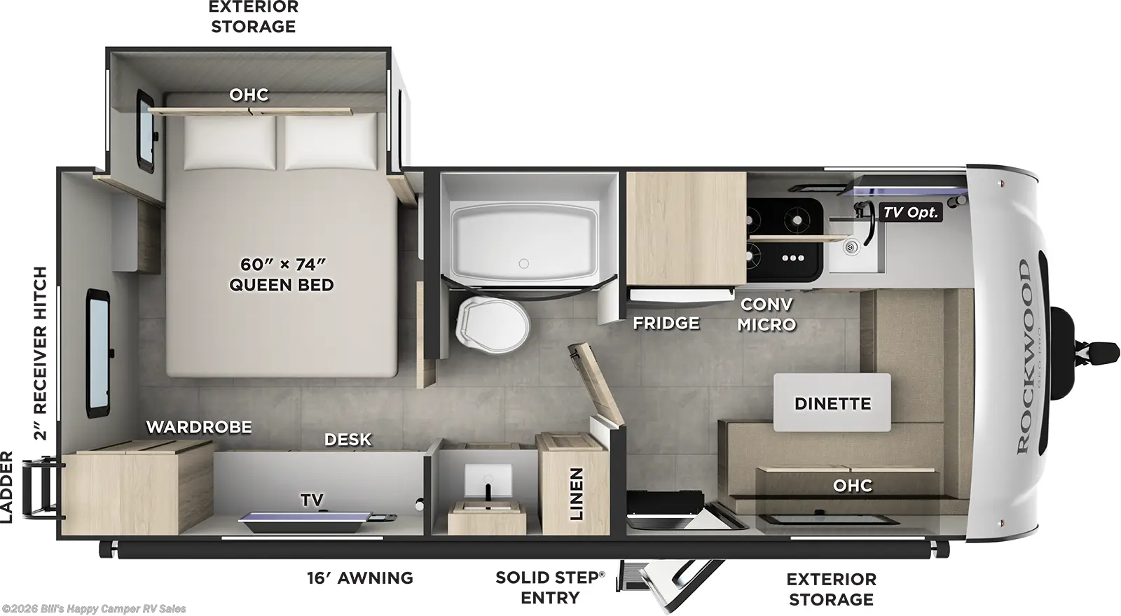 2026 Forest River Rockwood Geo Pro 20BS - New Travel Trailer For Sale by Bill's Happy Camper RV Sales in Mill Hall, Pennsylvania features Power Awning, Furnace, Spare Tire Kit, Auxiliary Battery, Slam Latch Baggage Doors