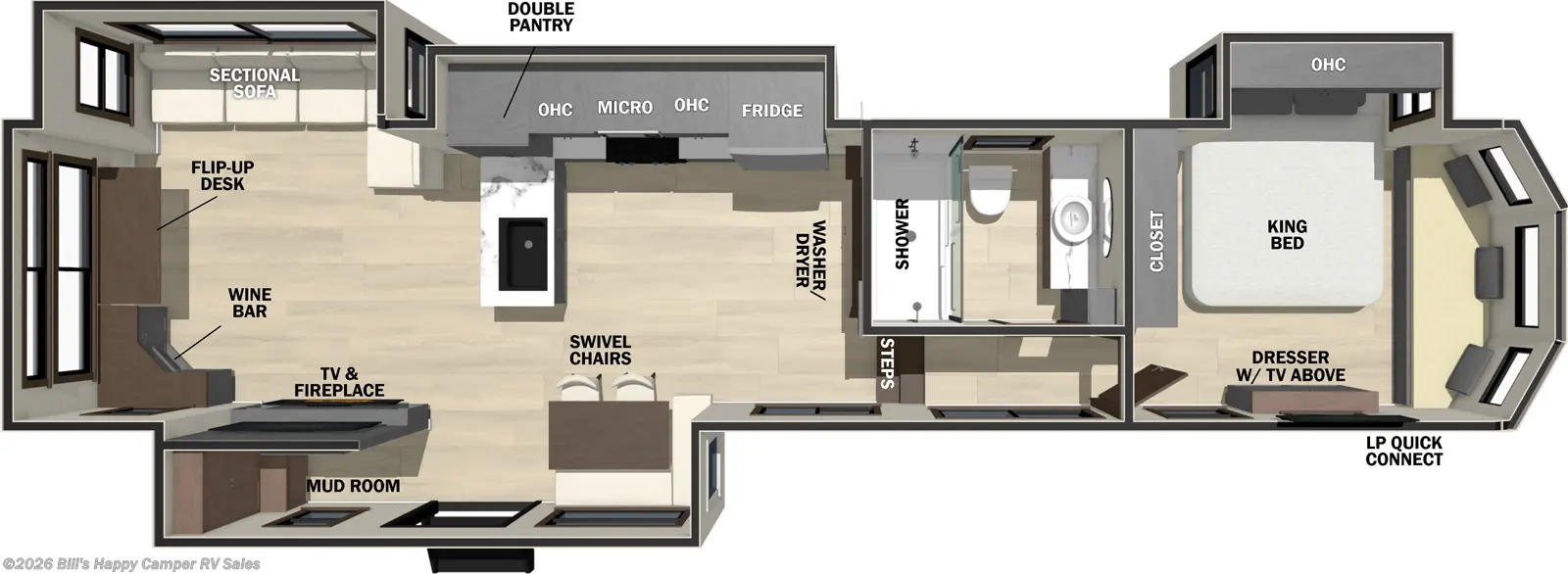 2026 Forest River Cedar Creek 412FWC - New Fifth Wheel For Sale by Bill's Happy Camper RV Sales in Mill Hall, Pennsylvania features King Size Bed, TV Antenna, Fireplace, Air Conditioning, Screen Door