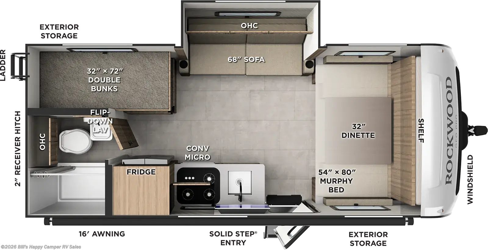 2027 Forest River Rockwood Geo Pro 20SBH - New Travel Trailer For Sale by Bill's Happy Camper RV Sales in Mill Hall, Pennsylvania features Refrigerator, Power Awning, Slideout, Wardrobe(s), Cable Prepped