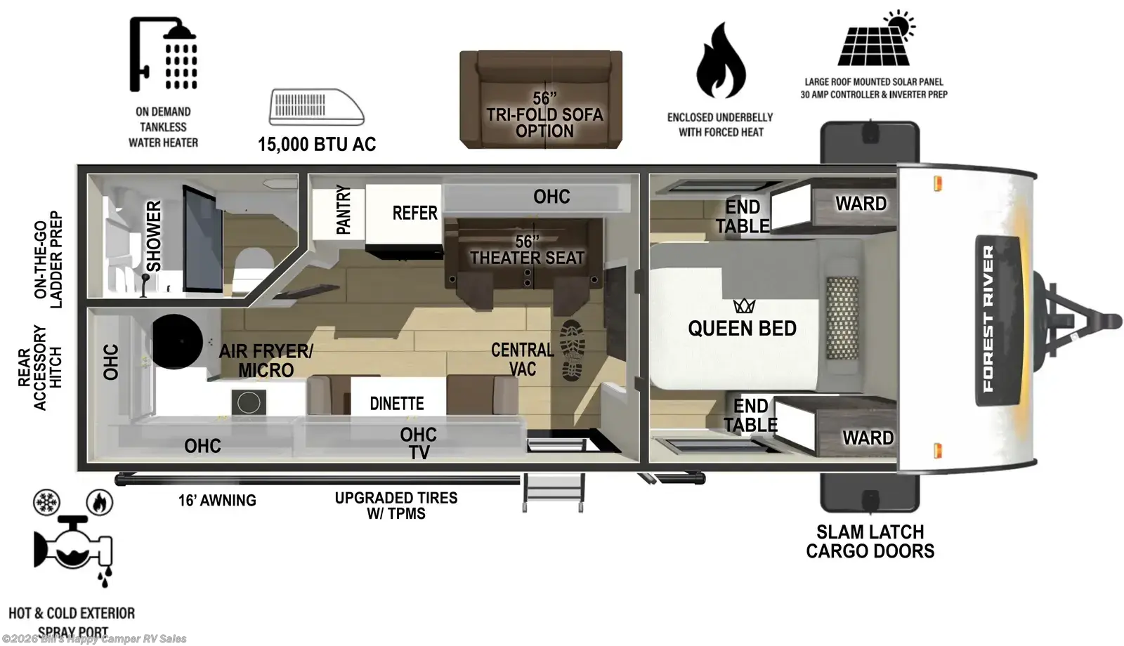 2027 Forest River R-Pod 205 - New Travel Trailer For Sale by Bill's Happy Camper RV Sales in Mill Hall, Pennsylvania features Central Vacuum, Hitch, Wardrobe(s), Power Awning, Auxiliary Battery