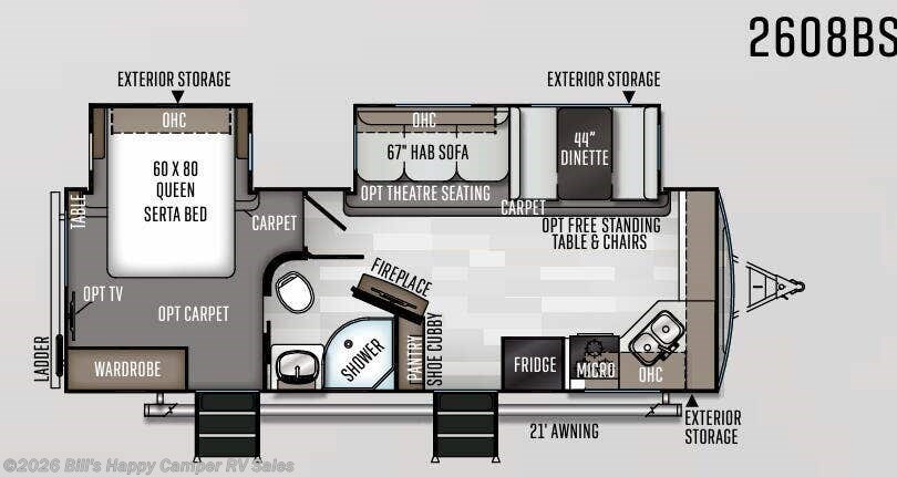 Floorplan of 2020 Forest River Rockwood Ultra Lite 2608BS