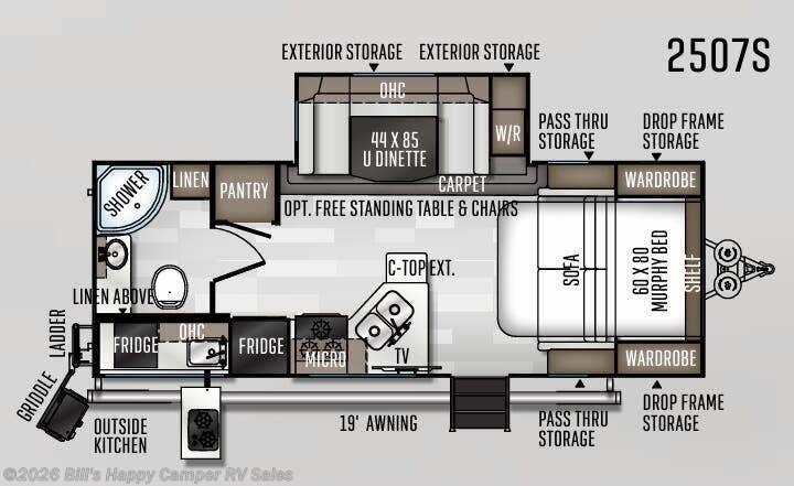 Floorplan of 2020 Forest River Rockwood Mini Lite 2507S