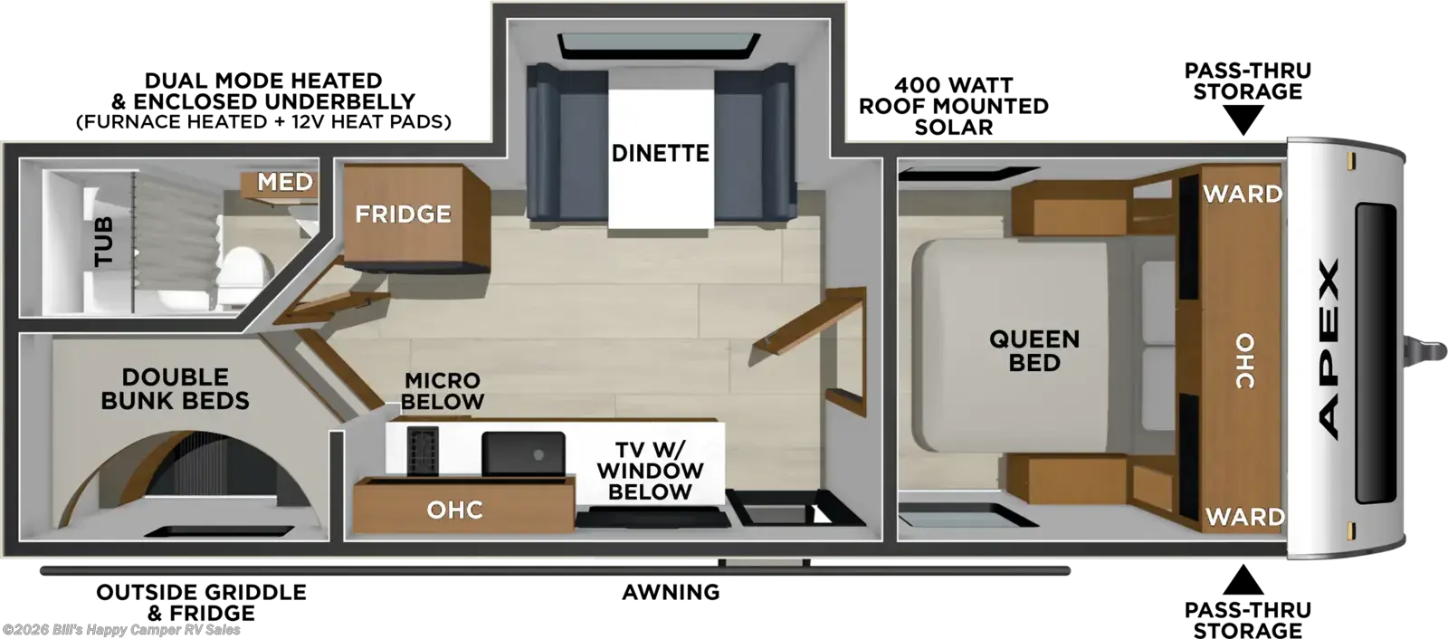 Floorplan of 2027 Coachmen Apex Nano 228BHS