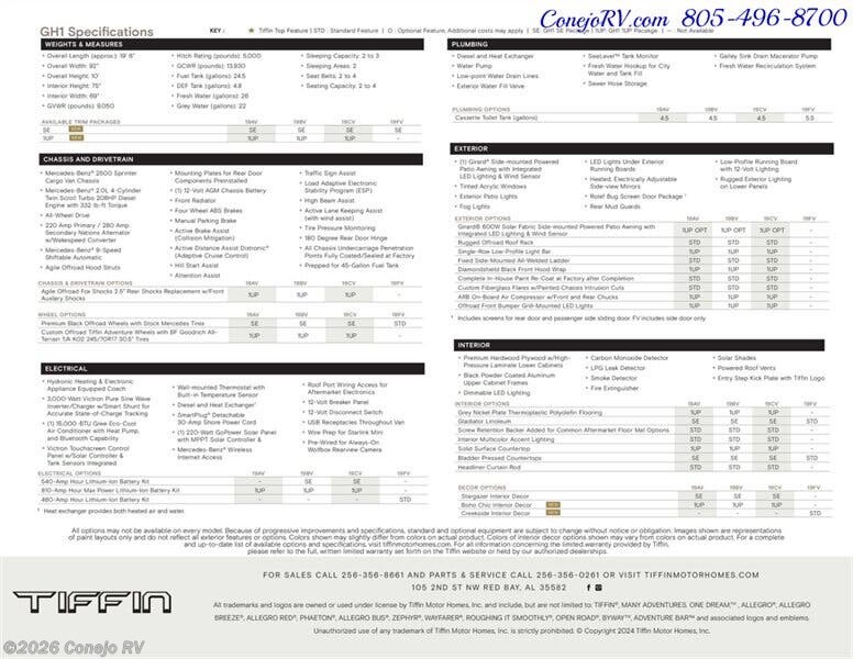 2027 Tiffin GH1 - New Class B For Sale by Conejo RV in Thousand Oaks, California