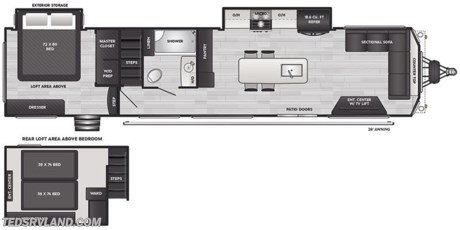 &lt;p&gt;&lt;strong&gt;Rear loft trailer on order!&lt;/strong&gt;&lt;/p&gt;
&lt;p&gt;&lt;strong&gt;Features Include:&lt;/strong&gt;&lt;/p&gt;
&lt;ul&gt;
&lt;li&gt;&lt;strong&gt;Washer/ Dryer Prep&lt;/strong&gt;&lt;/li&gt;
&lt;li&gt;&lt;strong&gt;Living Room Ceiling Fan&lt;/strong&gt;&lt;/li&gt;
&lt;li&gt;&lt;strong&gt;Detachable Hitch&lt;/strong&gt;&lt;/li&gt;
&lt;li&gt;&lt;strong&gt;30&quot; OTR Microwave&lt;/strong&gt;&lt;/li&gt;
&lt;li&gt;&lt;strong&gt;Triple A/C Package&lt;/strong&gt;&lt;/li&gt;
&lt;li&gt;&lt;strong&gt;Residential Fridge - 18 Cu Ft&lt;/strong&gt;&lt;/li&gt;
&lt;li&gt;&lt;strong&gt;Stabilizer Jacks&lt;/strong&gt;&lt;/li&gt;
&lt;li&gt;&lt;strong&gt;Patio Awning&lt;/strong&gt;&lt;/li&gt;
&lt;/ul&gt;
&lt;p&gt;&lt;strong&gt;Please feel free to call our sales staff with any other questions you may have!!&lt;/strong&gt;&lt;/p&gt;