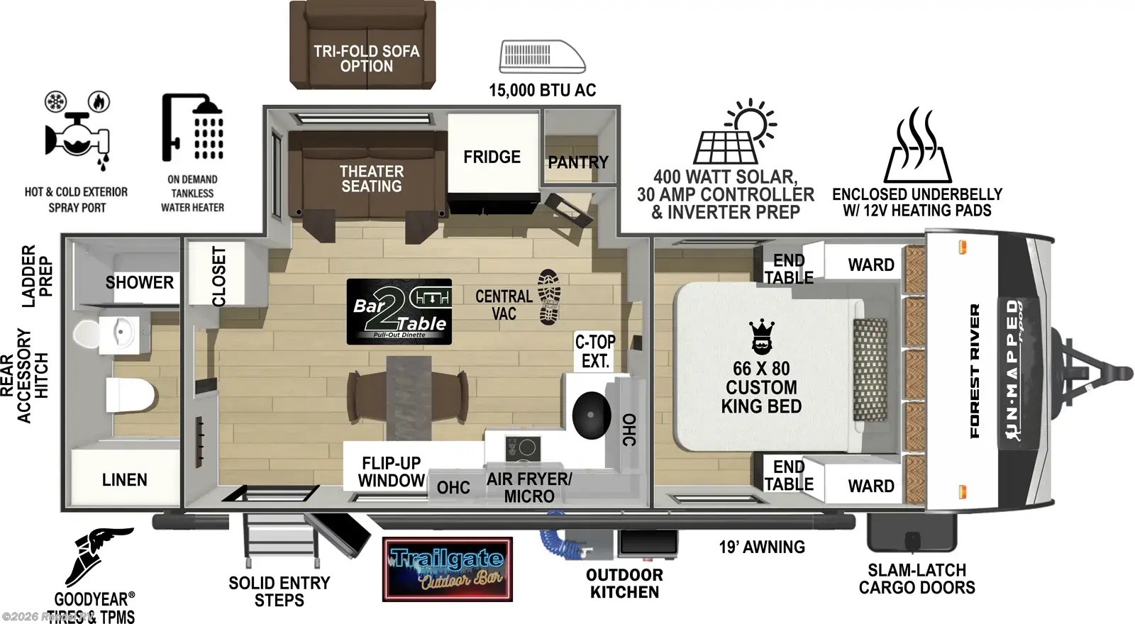2026 Forest River R-Pod Un-Mapped 22RB - New Travel Trailer For Sale by Rendel RV in Rice, Texas features Dinette, Awning, Water Heater, Theater Seating, Shower