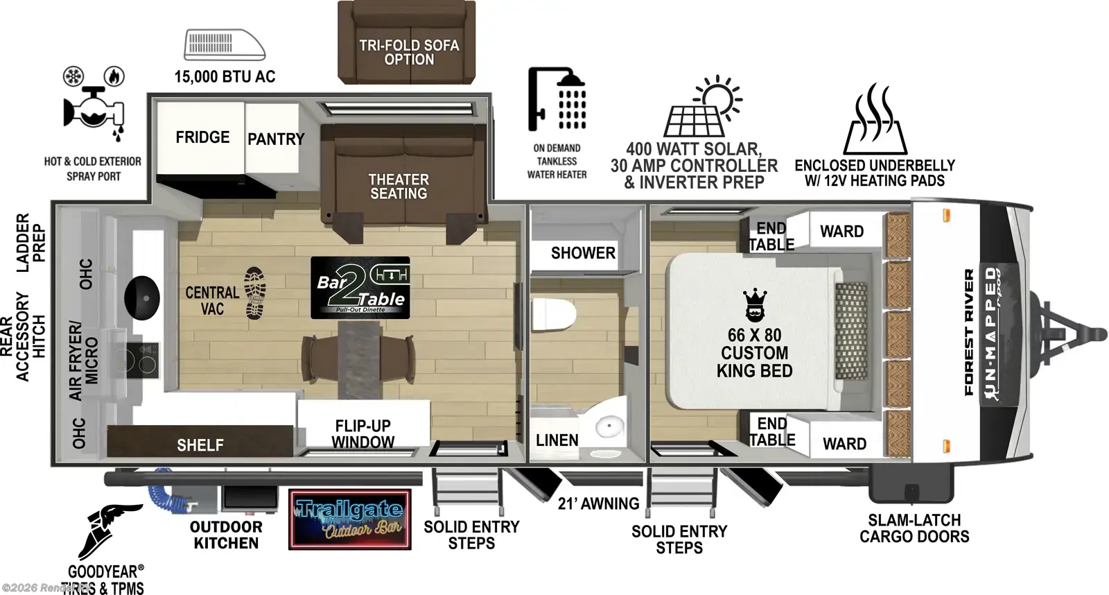 2026 Forest River R-Pod Un-Mapped 24RK - New Travel Trailer For Sale by Rendel RV in Rice, Texas features Inverter, Refrigerator, Water Heater, Slam Latch Baggage Doors, TV
