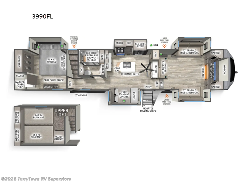 2026 Forest River Sandpiper 3990FL - New Fifth Wheel For Sale by TerryTown RV Superstore in Grand Rapids, Michigan features Slideout