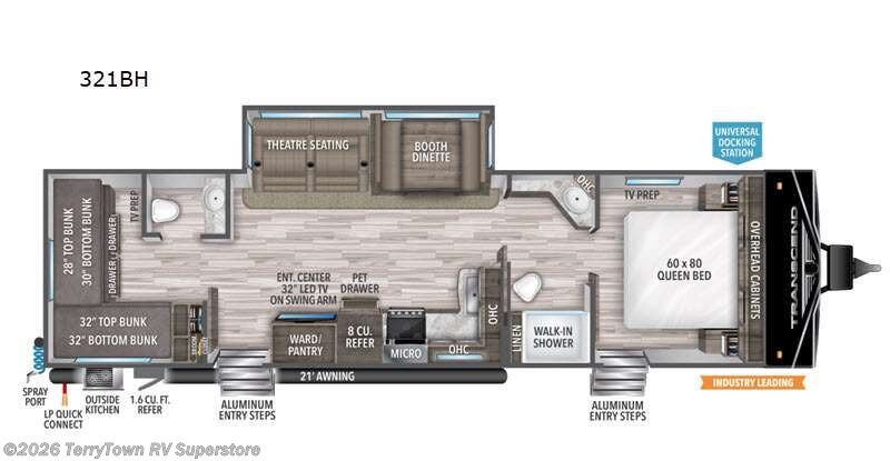 2021 Grand Design Transcend Xplor 321BH - Used Travel Trailer For Sale by TerryTown RV Superstore in Grand Rapids, Michigan features Slideout
