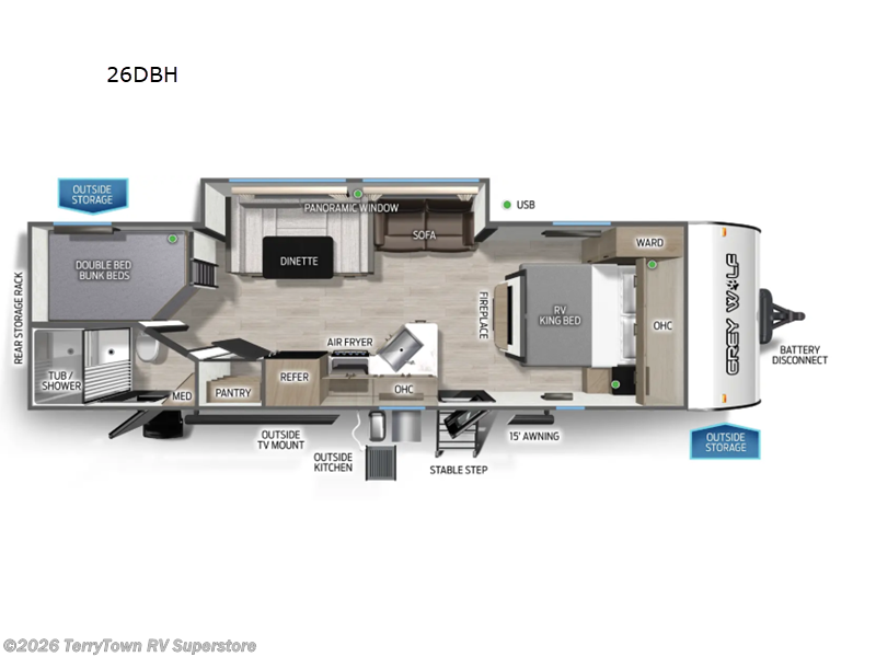 2026 Forest River Cherokee Grey Wolf 26DBH - New Travel Trailer For Sale by TerryTown RV Superstore in Grand Rapids, Michigan features Slideout