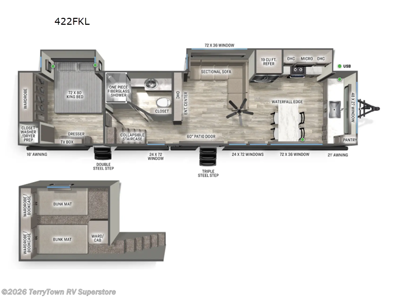 2026 Forest River Sandpiper Destination Trailers 422FKL - New Destination Trailer For Sale by TerryTown RV Superstore in Grand Rapids, Michigan features Slideout