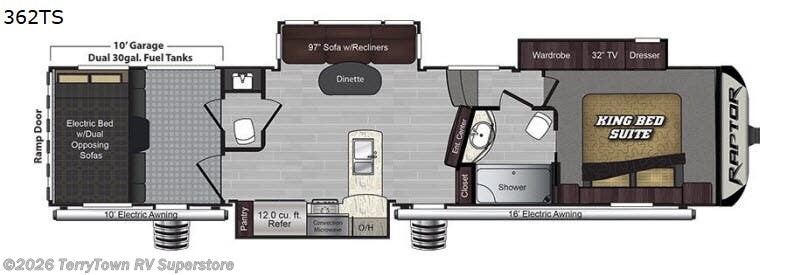2018 Keystone Raptor 362TS - Used Toy Hauler For Sale by TerryTown RV Superstore in Grand Rapids, Michigan features Slideout