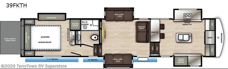 2020 Forest River RiverStone 39FKTH - Used Toy Hauler For Sale by TerryTown RV Superstore in Grand Rapids, Michigan features Slideout