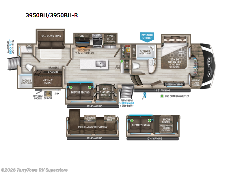 2022 Grand Design Solitude S-Class 3950BH - Used Fifth Wheel For Sale by TerryTown RV Superstore in Grand Rapids, Michigan features Slideout