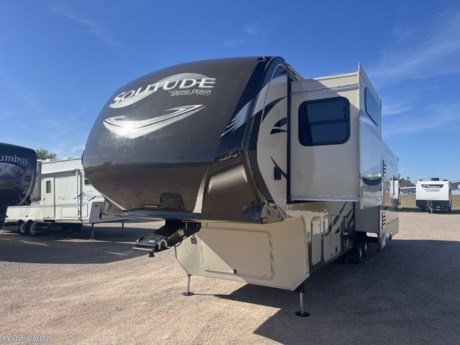 &lt;p&gt;2014 GRAND DESIGN SOLITUDE 5TH WHEEL WITH AUTO LEVELING JACKS, REAR ENTERTAINMENT WHICH MAKES A GREAT WINTER HOME OR VERSITILE ENOUGH TO TRAVEL!! COME QUICK, IT WILL NOT BE AROUND FOR LONG!&lt;/p&gt;