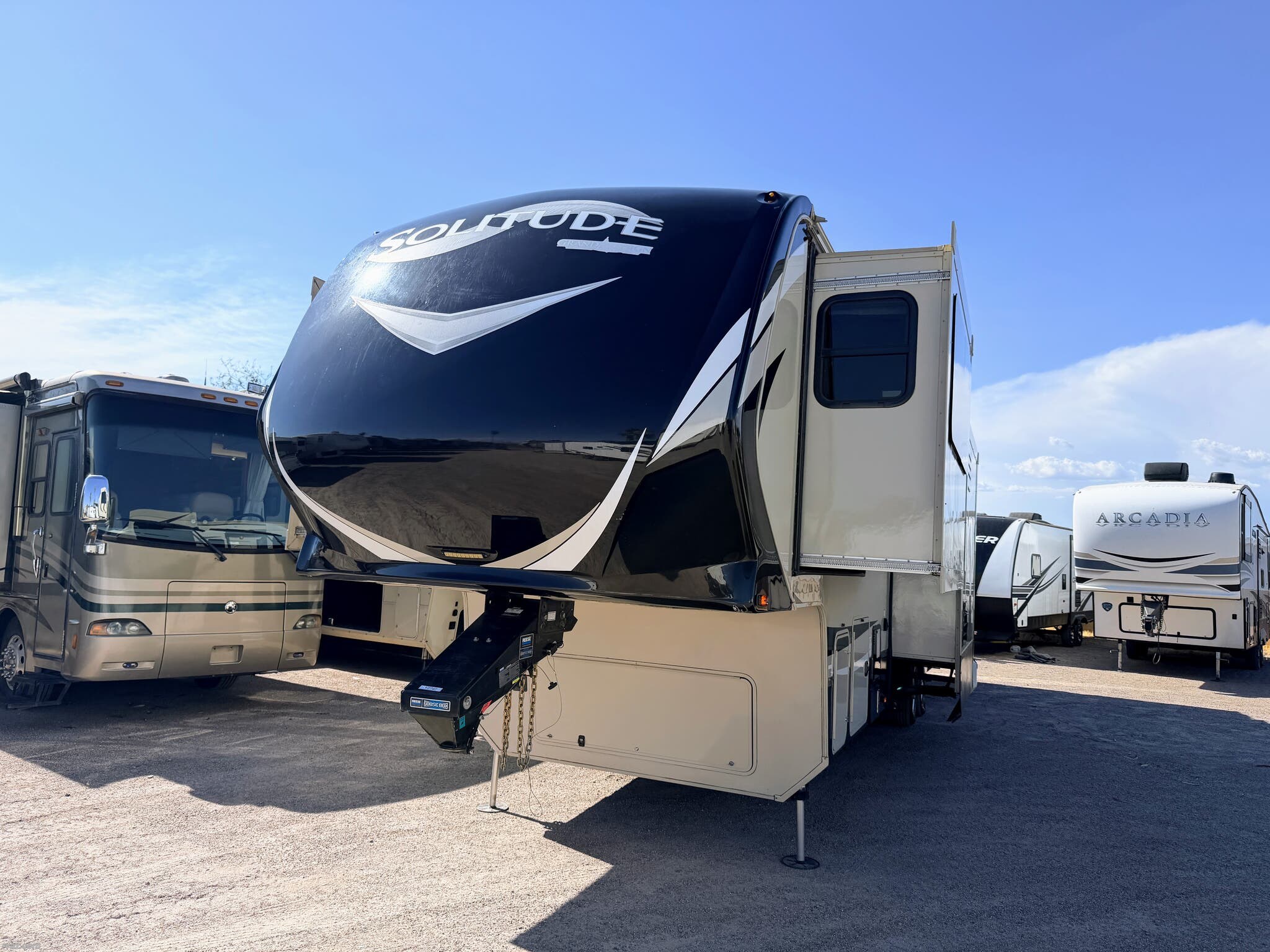2016 Grand Design Solitude 379FL - Used Fifth Wheel For Sale by RV AZ Corral in Mesa, Arizona features TV, Electric Heat, Theater Seating, TV Antenna, Tinted Windows