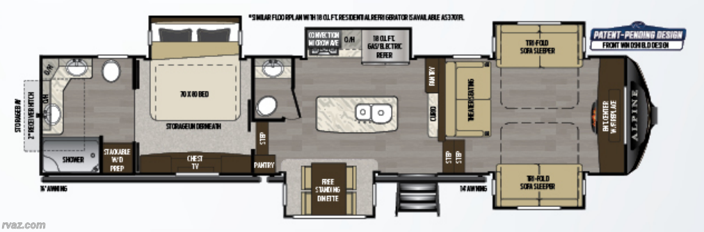 Floorplan of 2020 Keystone Alpine 3701FL
