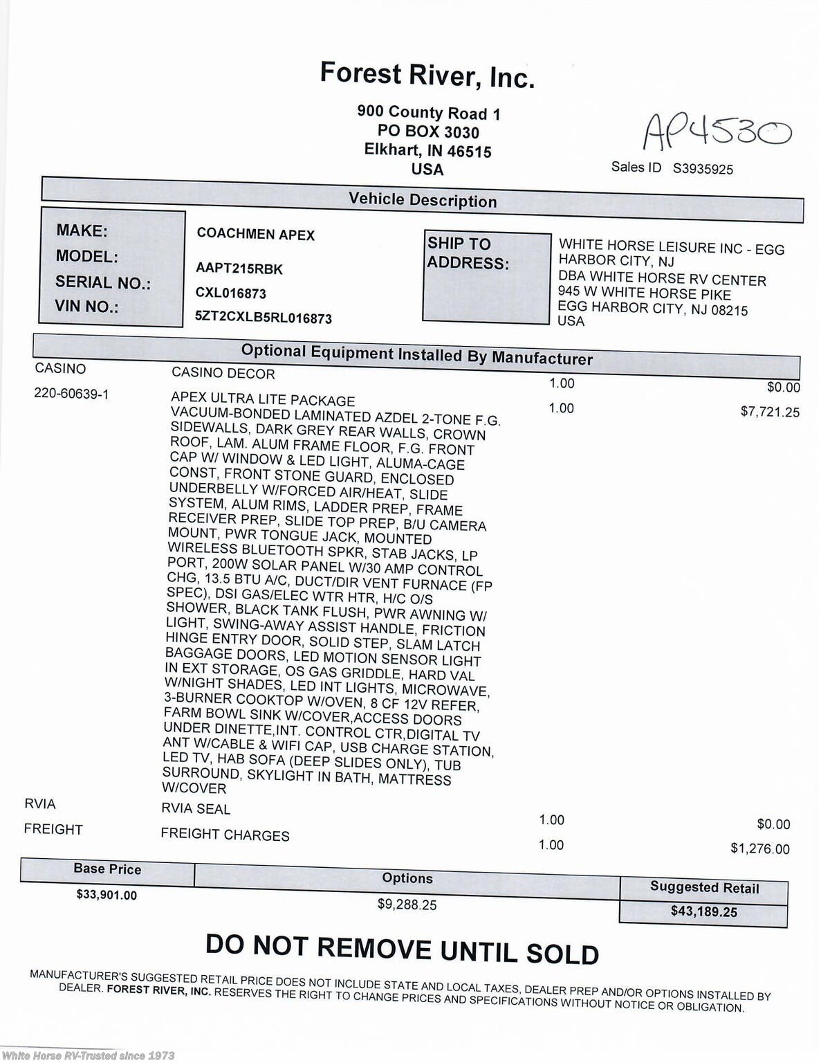 2024 Coachmen Apex UltraLite 215RBK RV for Sale in Egg Harbor City, NJ