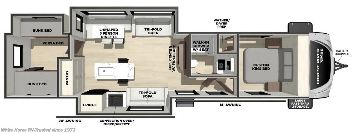 2026 Forest River Vibe 3400BH - New Travel Trailer For Sale by White Horse RV Center in Egg Harbor City, New Jersey features Propane, Furnace, PVC Roof, Water Heater, Microwave