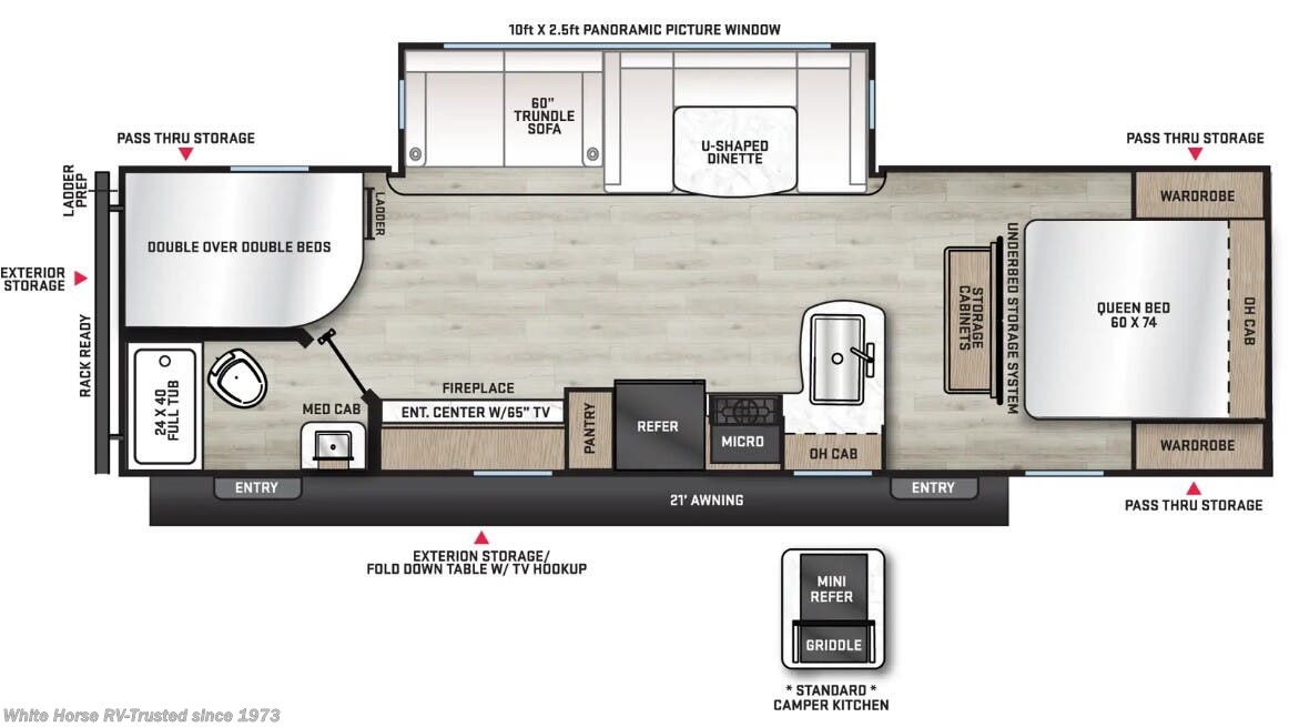 2026 Coachmen Catalina Legacy Edition 273DBHCKLE - New Travel Trailer For Sale by White Horse RV Center in Egg Harbor City, New Jersey features Tankless Demand Gas Water Heater, Pass Thru Storage, Outside Kitchen, Roof Vent, Converter