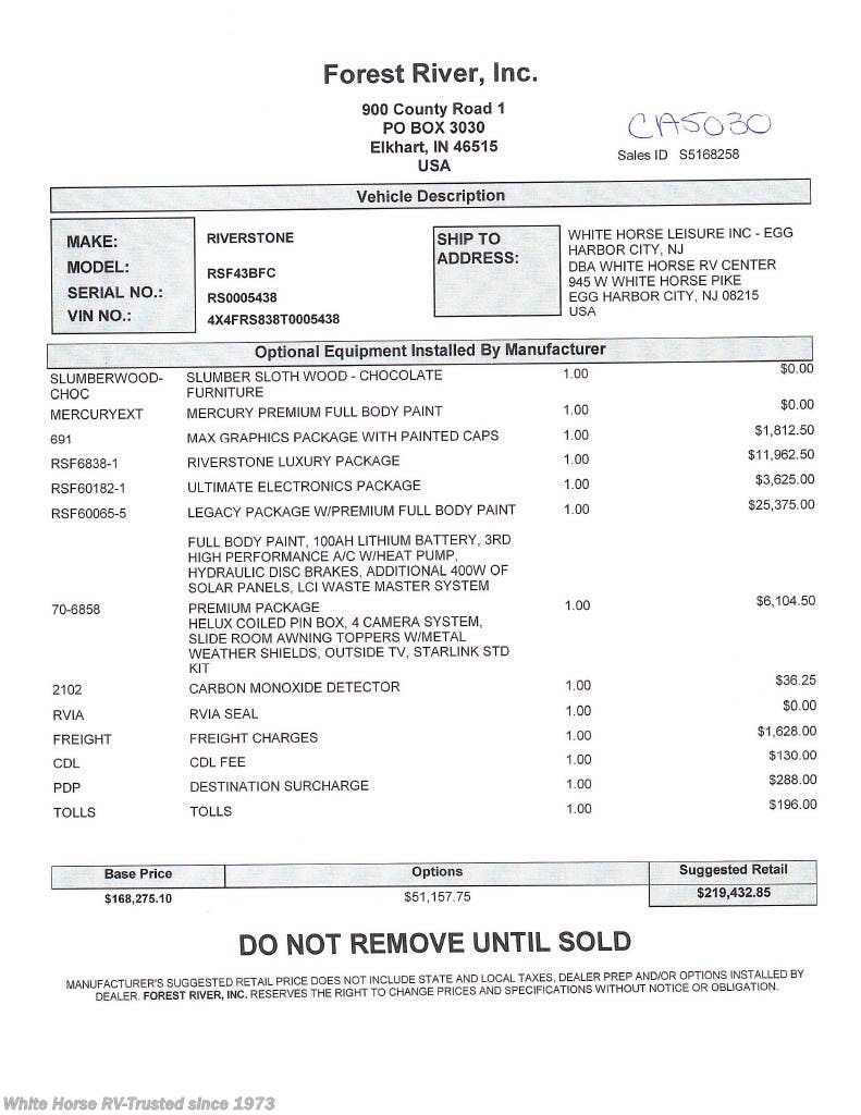 2026 RiverStone 43BFC by Forest River from White Horse RV Center in Egg Harbor City, New Jersey