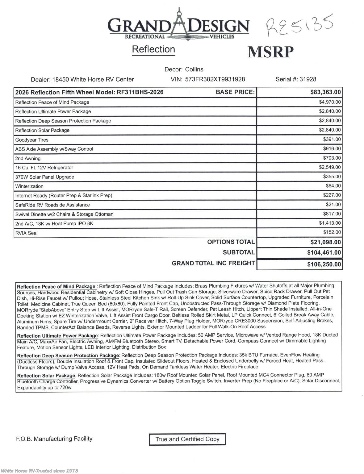 2026 Reflection 311BHS by Grand Design from White Horse RV Center in Egg Harbor City, New Jersey