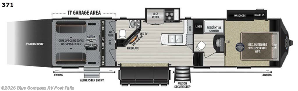2017 Keystone Fuzion 371 - Used Toy Hauler For Sale by Blue Compass RV Post Falls in Post Falls, Idaho features Slideout