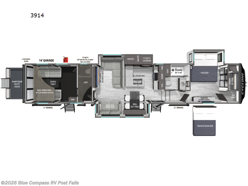 2027 Heartland Cyclone 3914 - New Toy Hauler For Sale by Blue Compass RV Post Falls in Post Falls, Idaho features Slideout